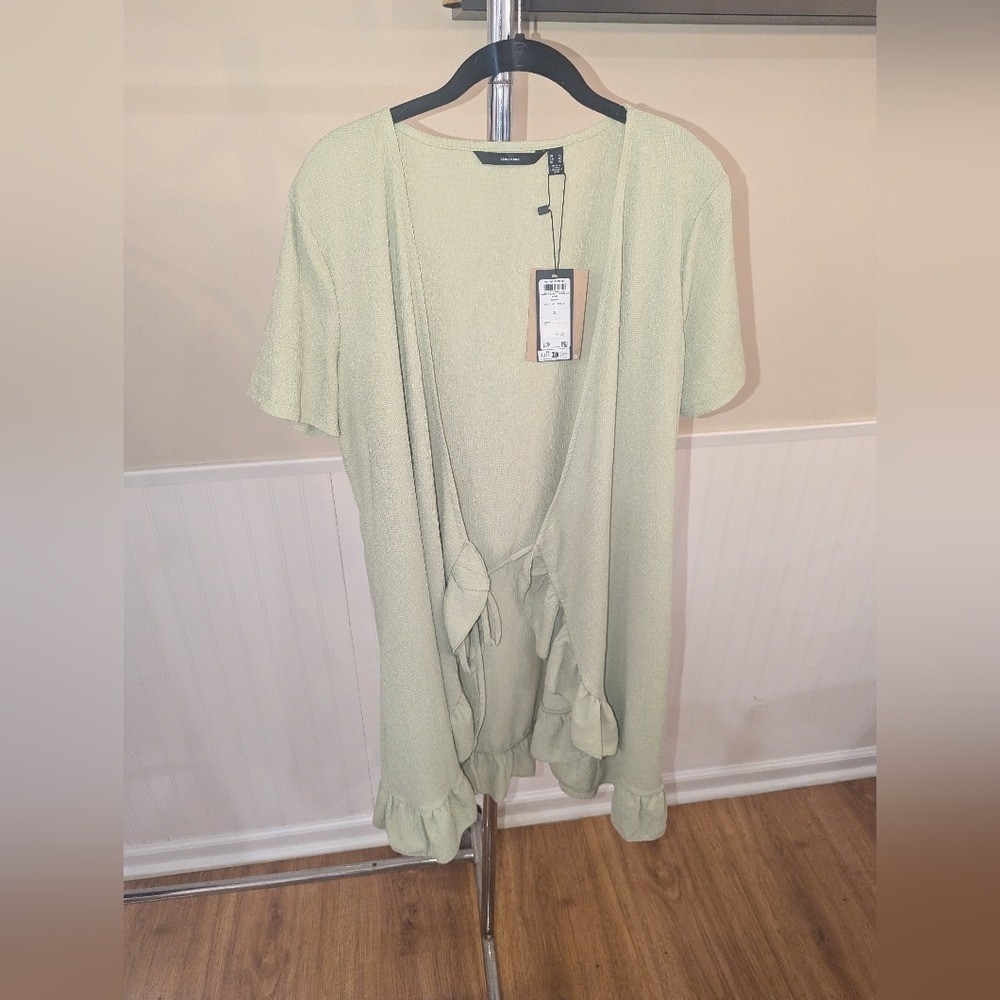 Vero Moda VMHAYA Short Wrap Dress Reseda Green Ruffle‎ Trim XL NWT 10265446